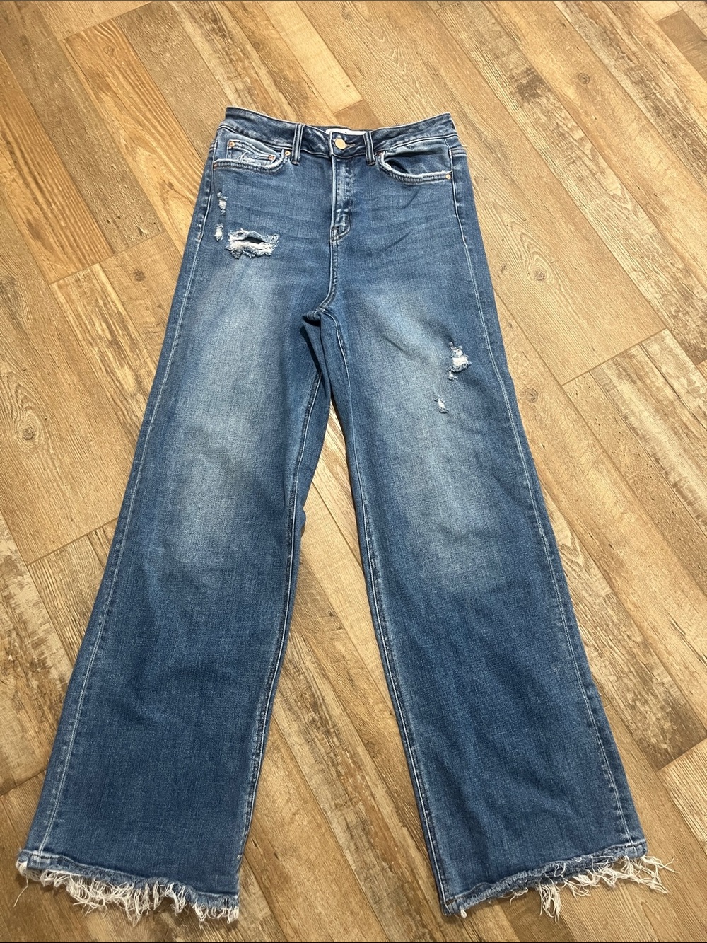 Women's Distressed Wide-Leg Jeans - Blue